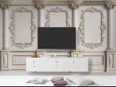 3 Boyutlu Beyaz Sütun Panel Altın Motif Duvar Kağıdı Baskı - 3