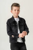 Çift Cepli Düğmeli Siyah Kot Erkek Çocuk Ceket - 2