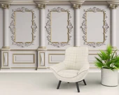 3 Boyutlu Beyaz Sütun Panel Altın Motif Duvar Kağıdı Baskı - 6