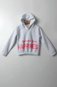 Kız Çocuk 5-10 Yaş Şardonlu Kalın Sweatshirt - Kapüşonlu Bebe Mavisi HAPPINESS Baskılı - 10