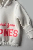 Kız Çocuk 5-10 Yaş Şardonlu Kalın Sweatshirt - Kapüşonlu Beyaz HAPPINESS Baskılı - 6