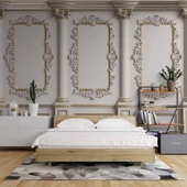 3 Boyutlu Beyaz Sütun Panel Altın Motif Duvar Kağıdı Baskı - 2