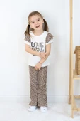 Kız Çocuk Beyaz Leopar Detaylı Yazlık Takım - Tişört ve İspanyol Paça Pantolon Kombin - 11