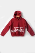 Kız Çocuk 5-10 Yaş Şardonlu Kalın Sweatshirt - Kapüşonlu Kırmızı HAPPINESS Baskılı thumbnail 4