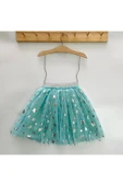 Kız Çocuk Tütü Etek Mint Yıldız Desenli Simli 23 Nisan 29 Ekim Parti Doğum Günü Kıyafeti thumbnail 2