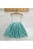 Kız Çocuk Tütü Etek Mint Yıldız Desenli Simli 23 Nisan 29 Ekim Parti Doğum Günü Kıyafeti thumbnail 1