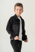 Çift Cepli Düğmeli Siyah Kot Erkek Çocuk Ceket - 3