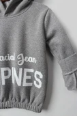 Kız Çocuk 5-10 Yaş Şardonlu Kalın Sweatshirt - Kapüşonlu Gri HAPPINESS Baskılı - 6