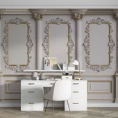 3 Boyutlu Beyaz Sütun Panel Altın Motif Duvar Kağıdı Baskı - 4