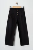 Kız Çocuk Düğmeli Yüksek Bel Geniş Paça Pantolon - Siyah, Günlük, Bayramlık thumbnail 1