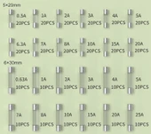 Cam Sigorta Seti 5x20 6x30 mm 360 Adet 24 Çeşit 250v Hızlı / Fast Şeffaf Çantada - 3