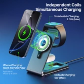 3'ü 1 Arada MagSafe Kablosuz Şarj İstasyonu - iPhone/Apple Watch/AirPods - Siyah - 7