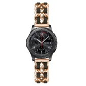 Metal Deri Samsung Galaxy Watch 46mm Kordon - Şampanya Siyah - 1