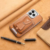 iPhone 12 Uyumlu Magsafe Deri Cüzdan Kılıf - Mor - 10
