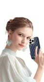 iPhone 15 Pro Max Uyumlu İnce Deri Cüzdanlı Telefon Kılıfı - Mavi - 7