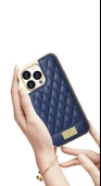 iPhone 15 Pro Max Uyumlu İnce Deri Cüzdanlı Telefon Kılıfı - Mavi - 8
