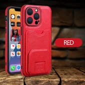iPhone 14 Uyumlu Kartlıklı ve Standlı Deri Cüzdan Kılıf - Kahverengi - 8