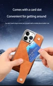 iPhone 13 Uyumlu Kartlıklı ve Standlı Deri Cüzdan Kılıf - Kahve - 8