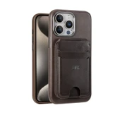 iPhone 16 Pro Uyumlu Deri Cüzdan Kılıf - Kahverengi - 11