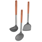 Silikon, Naylon, Paslanmaz Çelik ve Ahşap Mutfak Gereçleri Seti - Spatula, Kepçe, Kevgir - 1