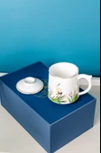Kemik Porselen Demlikli Kupa - Geyik Desenli - 13cm x 8.5cm - 4