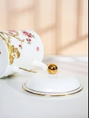 Çiçek Desenli Kemik Porselen Çay Fincanı - Kapaklı - 12.5cm - 5