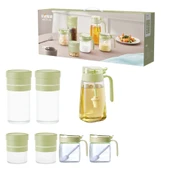 Kristal Cam Yağdanlık Seti - 600ml Yağdanlık, 300ml*2 Baharatlık, 500ml*2 (700ml'e Genişletilebilir), 1000ml*2 (1200ml'e Genişletilebilir) Saklama Kabı - 7 Parça - 2