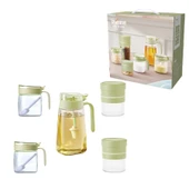 Kristal Cam Yağdanlık Seti - 600ml Yağdanlık, 300ml*2 Baharatlık, 500ml*2 (700ml'e Genişletilebilir) Saklama Kabı - 5 Parça - 2