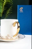 Sihai Shengping Desenli Fine Bone China Çay Fincanı Seti - Kapaklı, Tabaklı - 12.5cm - 4