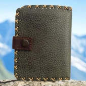 El Yapımı Kadın Cüzdan Vegan Deri İnek ve Çiçek Görselli Haki Renk - 2