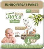 Baby Turco Bebek Bezi Doğadan Beden:2 (3-6Kg) Mini 126 Adet Jumbo Fırsat Pk - 1