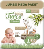 Baby Turco Bebek Bezi Doğadan Beden:2 (3-6Kg) Mini 210 Adet Jumbo Mega Pk - 1