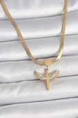 316L Çelik Gold Renk İtalyan Zincir Zirkon Taş Detaylı Mikail Model Kadın Kolye - 1