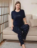 Pijamoni Kadın Milan Büyük Beden Bisiklet Yaka Kısa Kol İnce Pijama Takımı 7665/8- 1 Adet  Lacivert 3XL - 1
