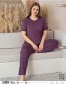 Pijamoni Kadın Milan Büyük Beden Bisiklet Yaka Kısa Kol İnce Pijama Takımı 7665/1- 1 Adet  4XL Mor - 2