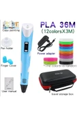 3d Pen Üç Boyutlu Yazıcı Kalem Printer (12 Adet 3 Metre Filament -36 Metre Led Ekranlı Adatörlü - 3