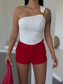 Tek omuzlu Otoman kumaş gold metal detaylı bluz s2311 - 5