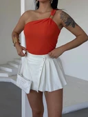 Tek omuzlu Otoman kumaş gold metal detaylı bluz s2311 - 3