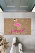Dijital Pembe Flamingo Bej Kapı Paspası Dış Mekan PaspasK-3050 - 1
