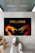 Dijital Baskı Siyah Welcome Ejderha Paspas K-2110 - 1