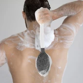 BUFFER® Silikon Masajlı Uzun Saplı Vücut Masaj Fırçası Banyo Sırt Kesesi Saplı Yumuşak Fırça - 2