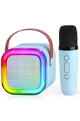 Karaoke Kablosuz Hoparlör Mikrofonlu Rgb Işıklı Bluetooth Speaker Tf Kart/usb Mavi - 1
