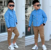 MODAVALS HAKİM YAKA DENIM GÖMLEK & GABARDİN PANTOLON ERKEK ÇOCUK 2’Li TAKIM - 3