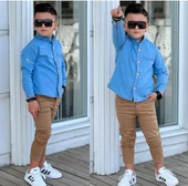 MODAVALS HAKİM YAKA DENIM GÖMLEK & GABARDİN PANTOLON ERKEK ÇOCUK 2’Li TAKIM - 2