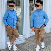 MODAVALS HAKİM YAKA DENIM GÖMLEK & GABARDİN PANTOLON ERKEK ÇOCUK 2’Li TAKIM - 5