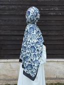 Pamuklu Soft Roza Desen Şal-Krem/Lacivert - 3