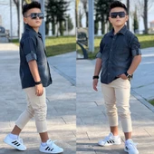 MODAVALS LYOCELL DENİM GÖMLEK GABARDİN PANTOLON ERKEK ÇOCUK ALT & ÜST TAKIM - 3