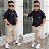 MODAVALS KAPAKLI CEP DETAYLI GÖMLEK & GABARDİN PANTOLON ERKEK ÇOCUK ALT ÜST TAKIM - 6