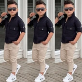 MODAVALS KAPAKLI CEP DETAYLI GÖMLEK & GABARDİN PANTOLON ERKEK ÇOCUK ALT ÜST TAKIM - 4