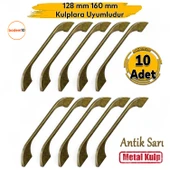 10’lu Kulp Ezgi Eskitme Antik Sarı Retro Metal Dolap Mutfak Banyo Mobilya Kulpu Kulbu 128 mm 160 mm - 1